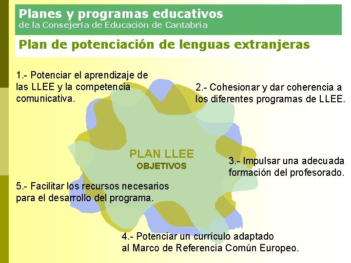 Planes y programas educativos de la Consejería de Educación de Cantabria Plan de potenciación