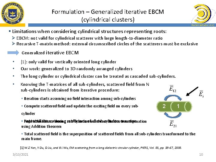 Formulation – Generalized iterative EBCM (cylindrical clusters) § Limitations when considering cylindrical structures representing