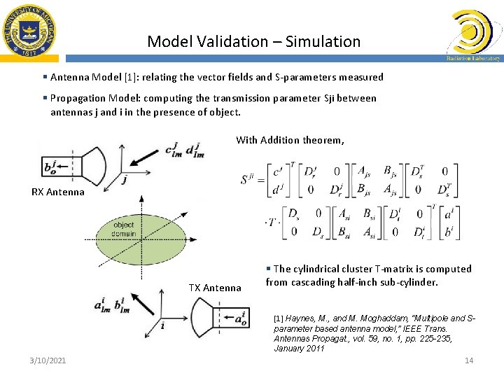 Model Validation – Simulation § Antenna Model [1]: relating the vector fields and S-parameters