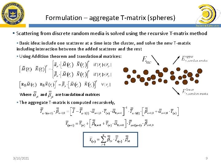 Formulation – aggregate T-matrix (spheres) § Scattering from discrete random media is solved using