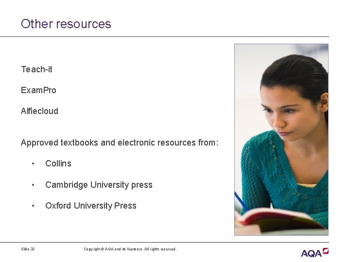 Other resources Teach-it Exam. Pro Alfiecloud Approved textbooks and electronic resources from: • Collins