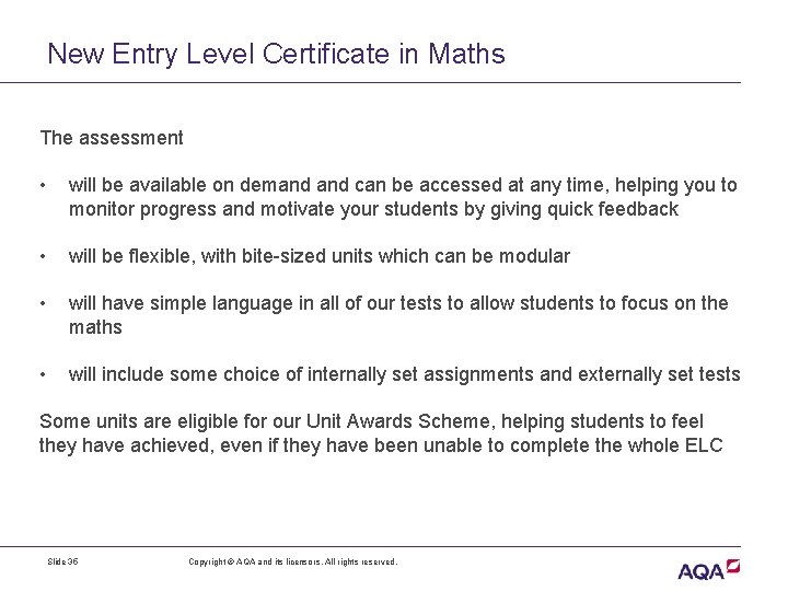 New Entry Level Certificate in Maths The assessment • will be available on demand