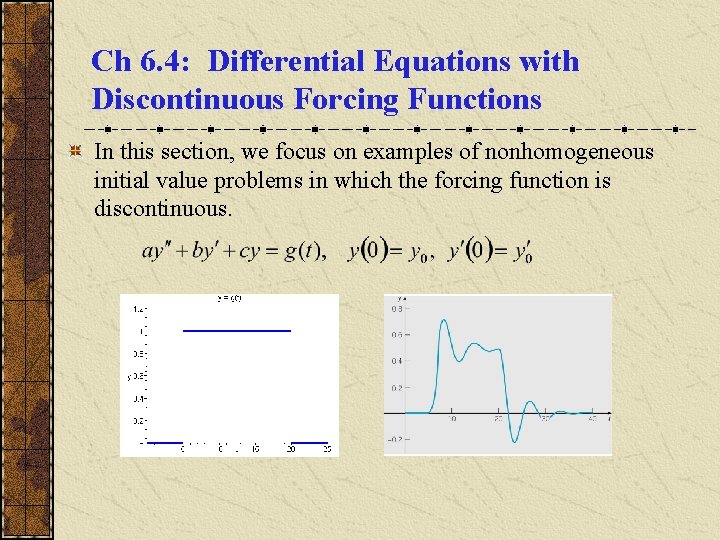 Ch 6. 4: Differential Equations with Discontinuous Forcing Functions In this section, we focus