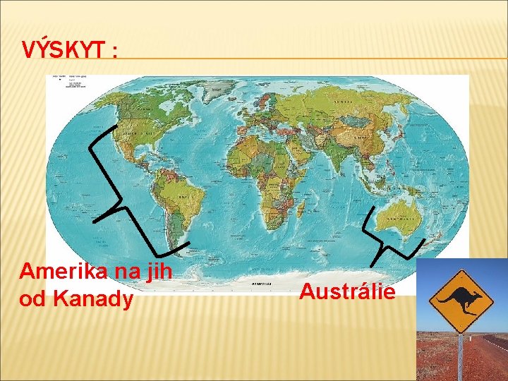 VÝSKYT : Amerika na jih od Kanady Austrálie 