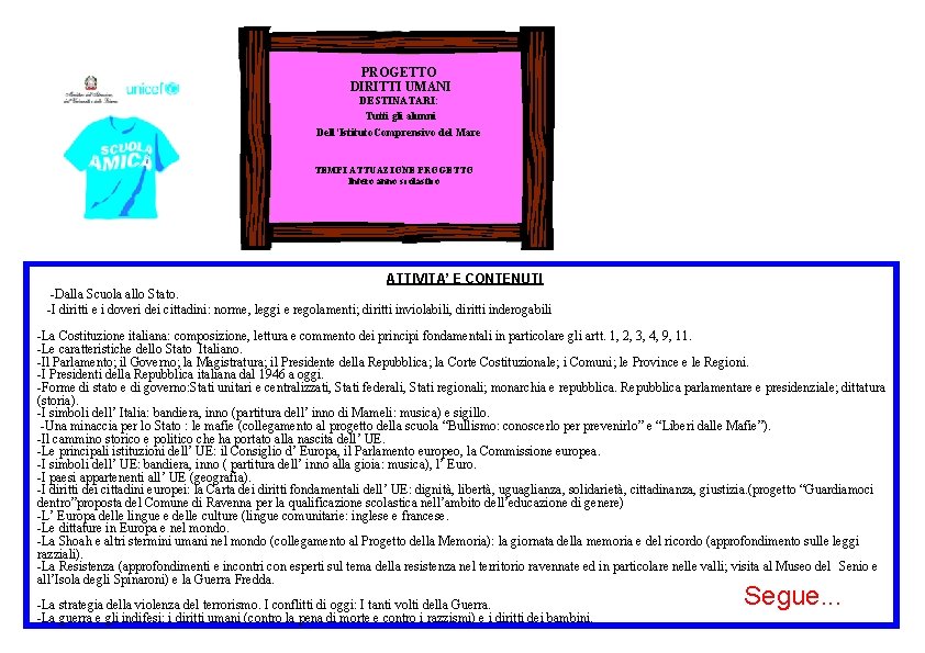 PROGETTO DIRITTI UMANI DESTINATARI: Tutti gli alunni Dell’Istituto. Comprensivo del Mare TEMPI ATTUAZIONE PROGETTO