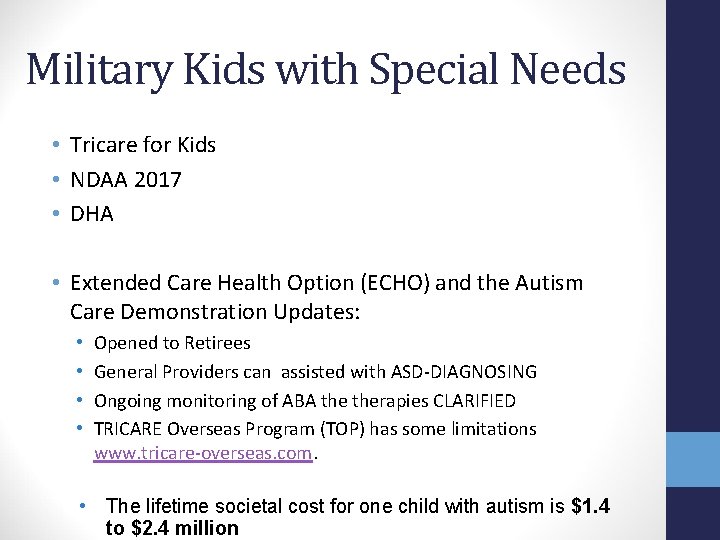 Military Kids with Special Needs • Tricare for Kids • NDAA 2017 • DHA