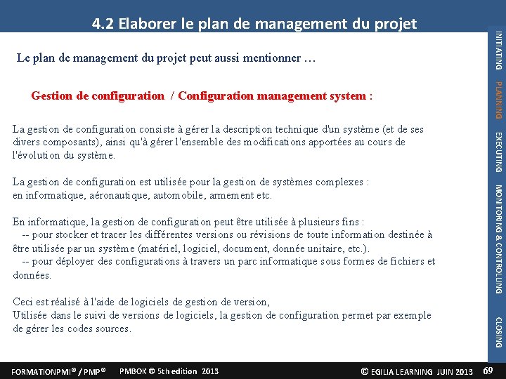 INITIATING 4. 2 Elaborer le plan de management du projet Le plan de management