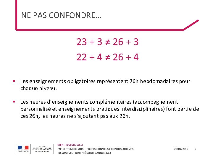 NE PAS CONFONDRE. . . 23 + 3 ≠ 26 + 3 22 +