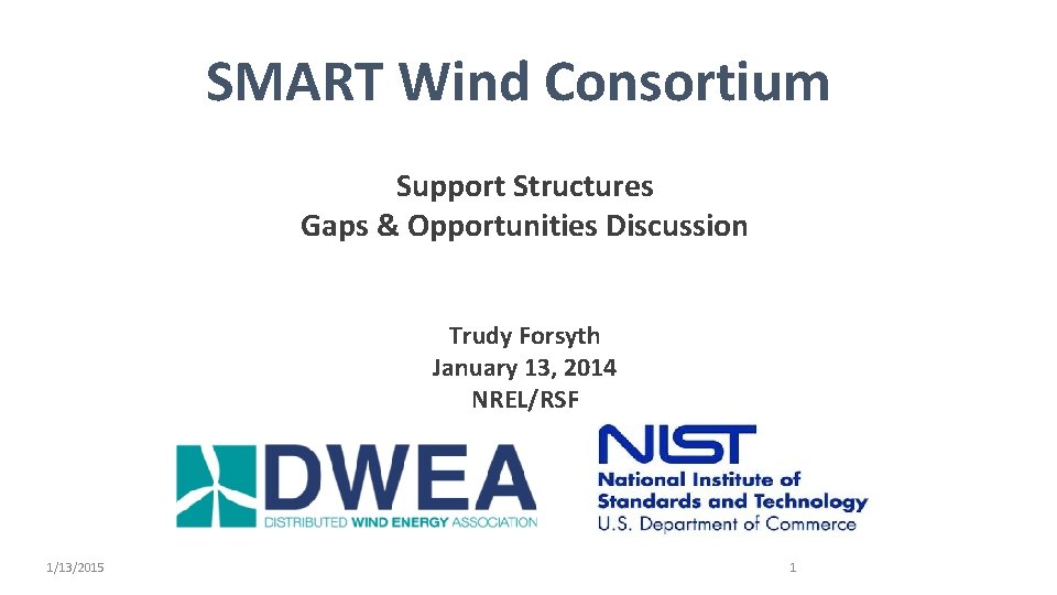 SMART Wind Consortium Support Structures Gaps & Opportunities Discussion Trudy Forsyth January 13, 2014