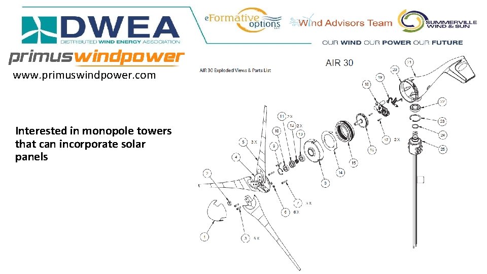 www. primuswindpower. com Interested in monopole towers that can incorporate solar panels 