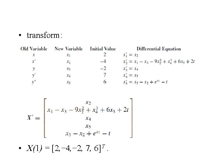  • transform: • X(1) = [2, − 4, − 2, 7, 6]T. 