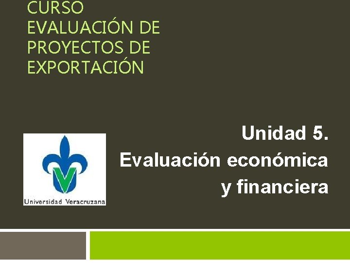 CURSO EVALUACIÓN DE PROYECTOS DE EXPORTACIÓN Unidad 5. Evaluación económica y financiera 