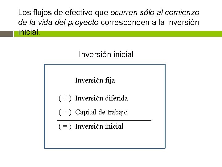 Los flujos de efectivo que ocurren sólo al comienzo de la vida del proyecto