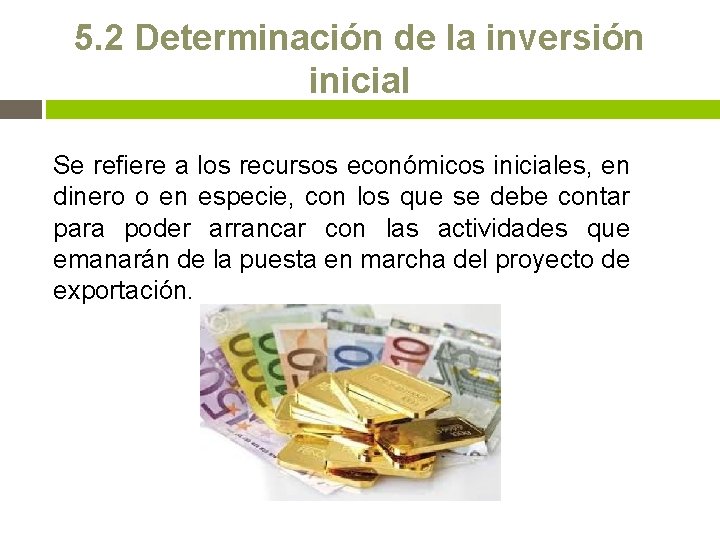 5. 2 Determinación de la inversión inicial Se refiere a los recursos económicos iniciales,