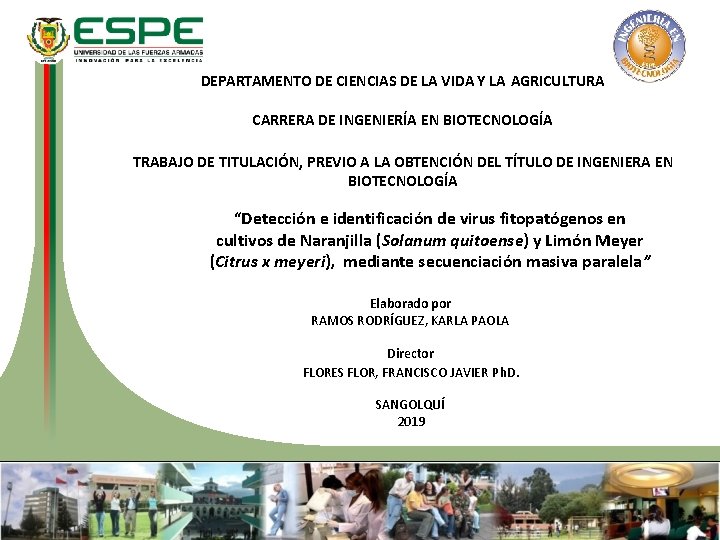 DEPARTAMENTO DE CIENCIAS DE LA VIDA Y LA AGRICULTURA CARRERA DE INGENIERÍA EN BIOTECNOLOGÍA