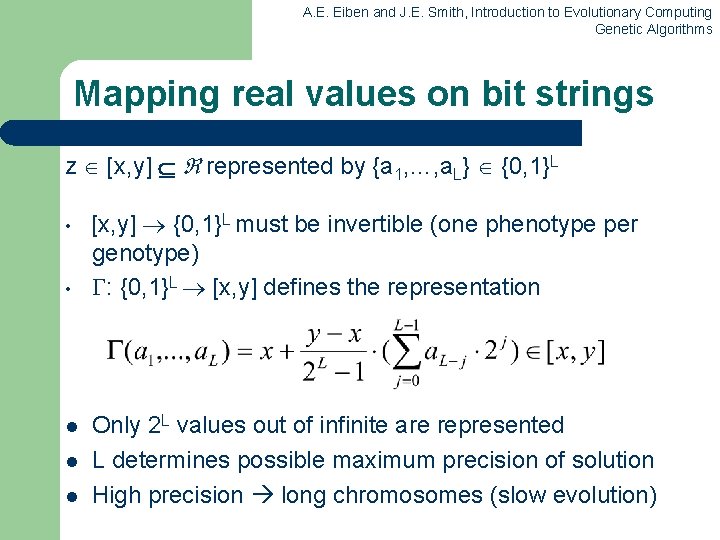 A. E. Eiben and J. E. Smith, Introduction to Evolutionary Computing Genetic Algorithms Mapping