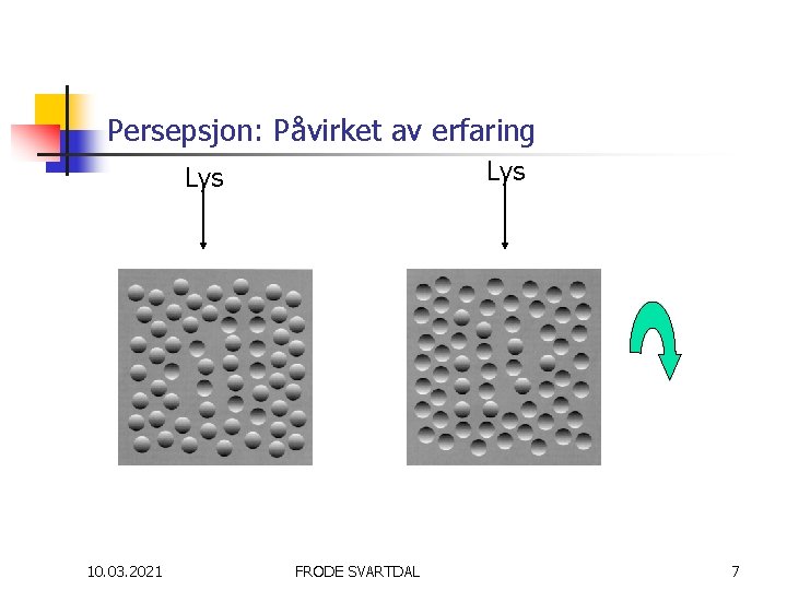 Persepsjon: Påvirket av erfaring Lys 10. 03. 2021 FRODE SVARTDAL 7 