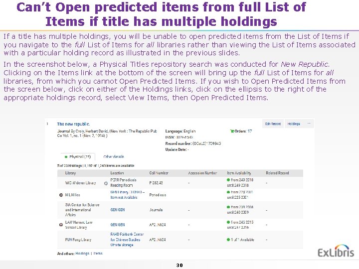 Can’t Open predicted items from full List of Items if title has multiple holdings