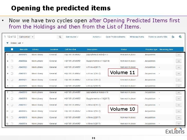 Opening the predicted items • Now we have two cycles open after Opening Predicted