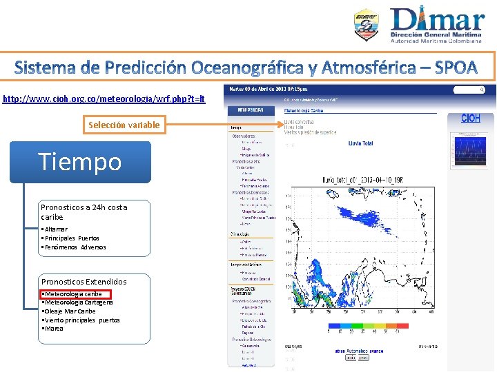 http: //www. cioh. org. co/meteorologia/wrf. php? t=lt Selección variable Tiempo Pronosticos a 24 h