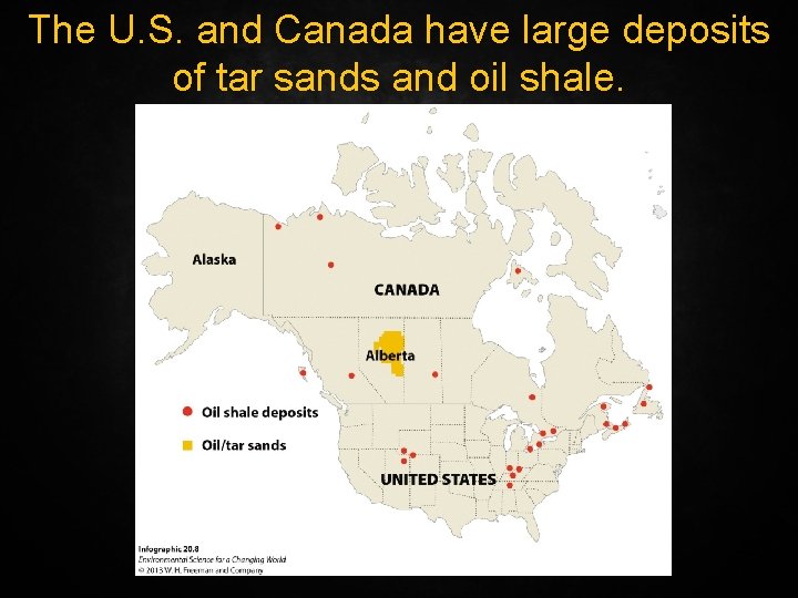 The U. S. and Canada have large deposits of tar sands and oil shale.