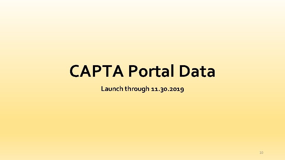 CAPTA Portal Data Launch through 11. 30. 2019 10 