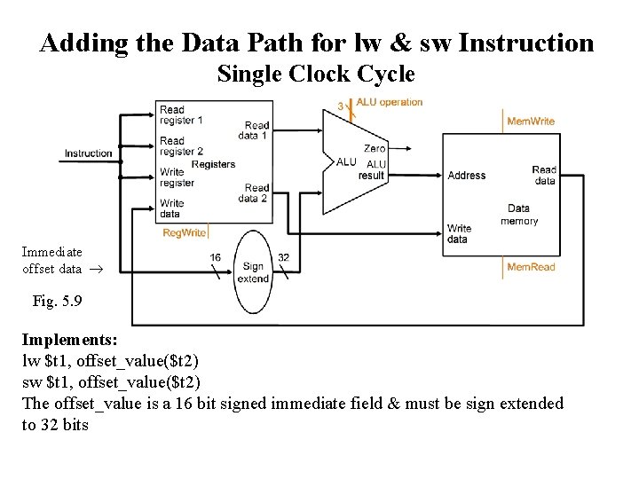 Adding the Data Path for lw & sw Instruction Single Clock Cycle Immediate offset