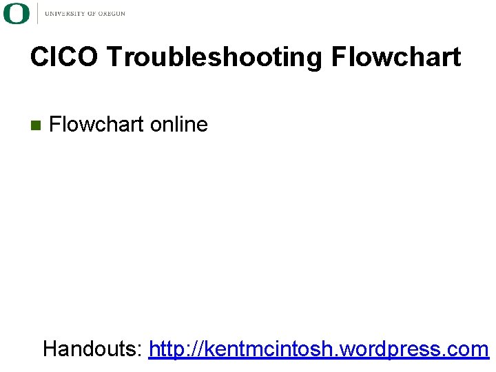 CICO Troubleshooting Flowchart n Flowchart online Handouts: http: //kentmcintosh. wordpress. com 