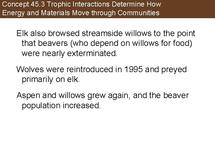 Concept 45. 3 Trophic Interactions Determine How Energy and Materials Move through Communities Elk