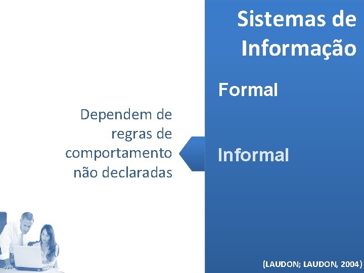 Sistemas de Informação Formal Dependem de regras de comportamento não declaradas Informal (MELO, 2006)