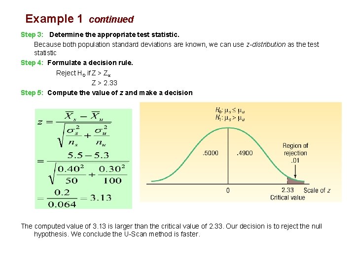 Example 1 continued Step 3: Determine the appropriate test statistic. Because both population standard