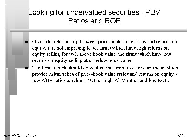 Looking for undervalued securities - PBV Ratios and ROE Given the relationship between price-book