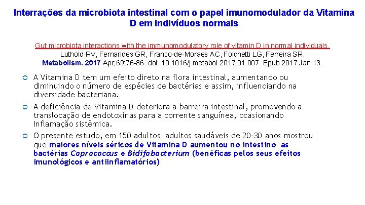 Interrações da microbiota intestinal com o papel imunomodulador da Vitamina D em indivíduos normais