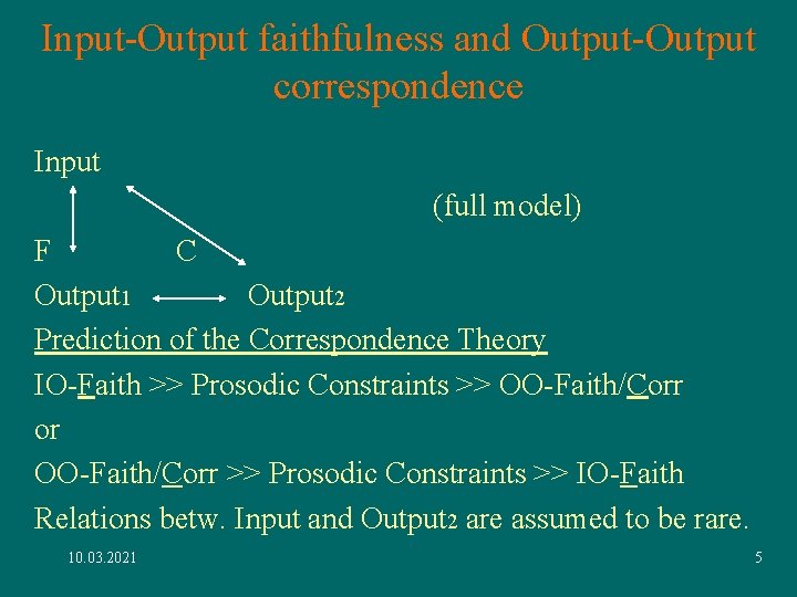 Input-Output faithfulness and Output-Output correspondence Input (full model) F C Output 1 Output 2 Input-Output faithfulness and Output-Output correspondence Input (full model) F C Output 1 Output 2