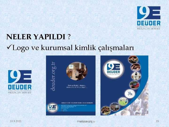 NELER YAPILDI ? üLogo ve kurumsal kimlik çalışmaları 10. 3. 2021 deuder. org. tr