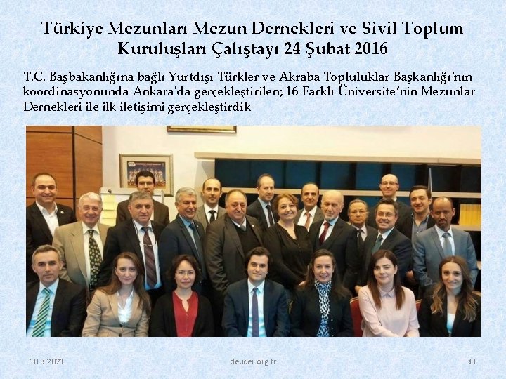 Türkiye Mezunları Mezun Dernekleri ve Sivil Toplum Kuruluşları Çalıştayı 24 Şubat 2016 T. C.