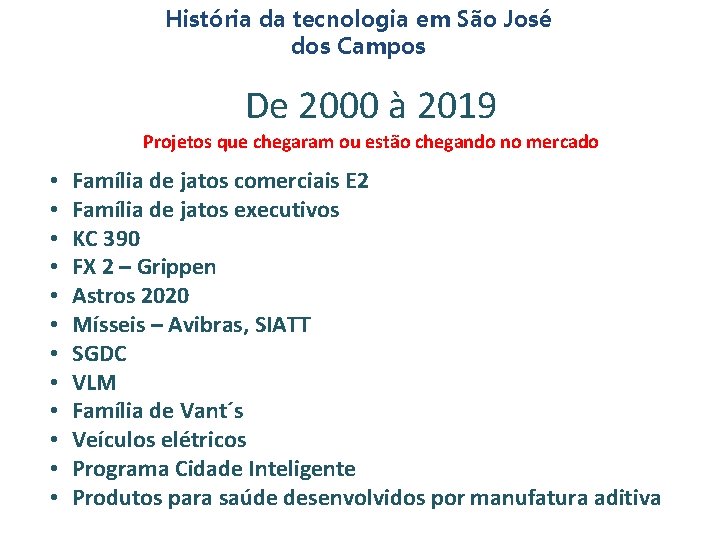 História da tecnologia em São José dos Campos De 2000 à 2019 Projetos que