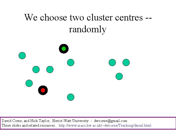 We choose two cluster centres -randomly David Corne, and Nick Taylor, Heriot-Watt University -