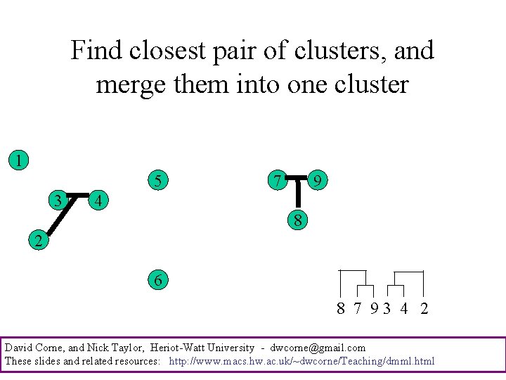 Find closest pair of clusters, and merge them into one cluster 1 5 3