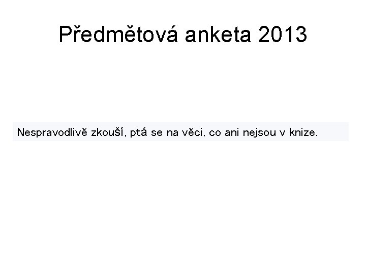 Předmětová anketa 2013 Nespravodlivě zkouší, ptá se na věci, co ani nejsou v knize.