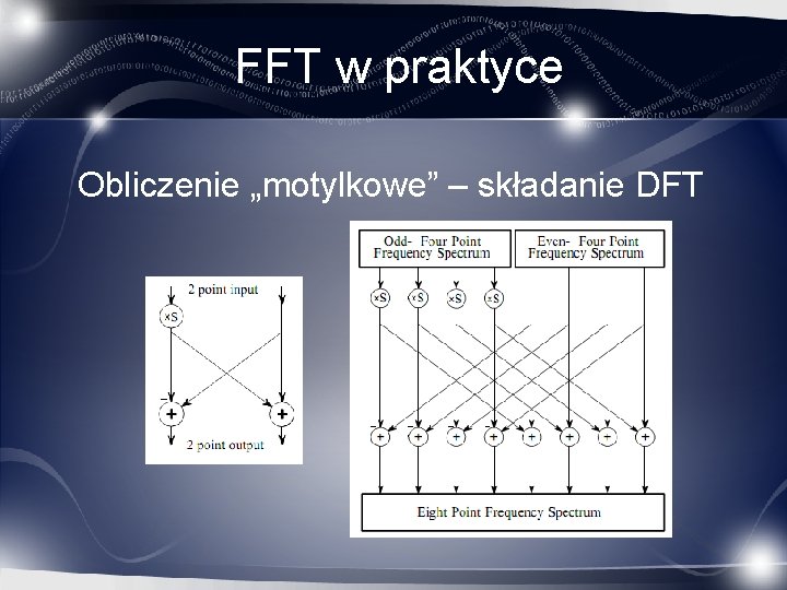 FFT w praktyce Obliczenie „motylkowe” – składanie DFT 