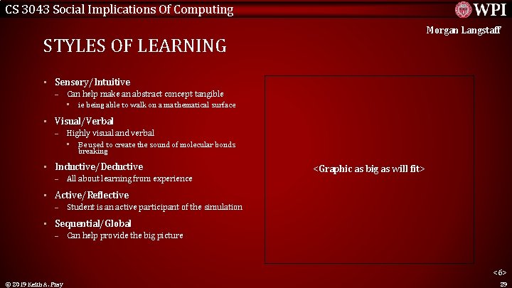 CS 3043 Social Implications Of Computing Morgan Langstaff STYLES OF LEARNING • Sensory/Intuitive –