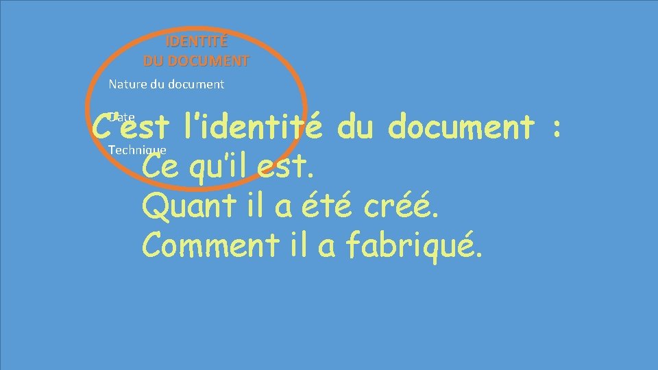 IDENTITÉ DU DOCUMENT Nature du document C’est l’identité du document : Technique Ce qu’il