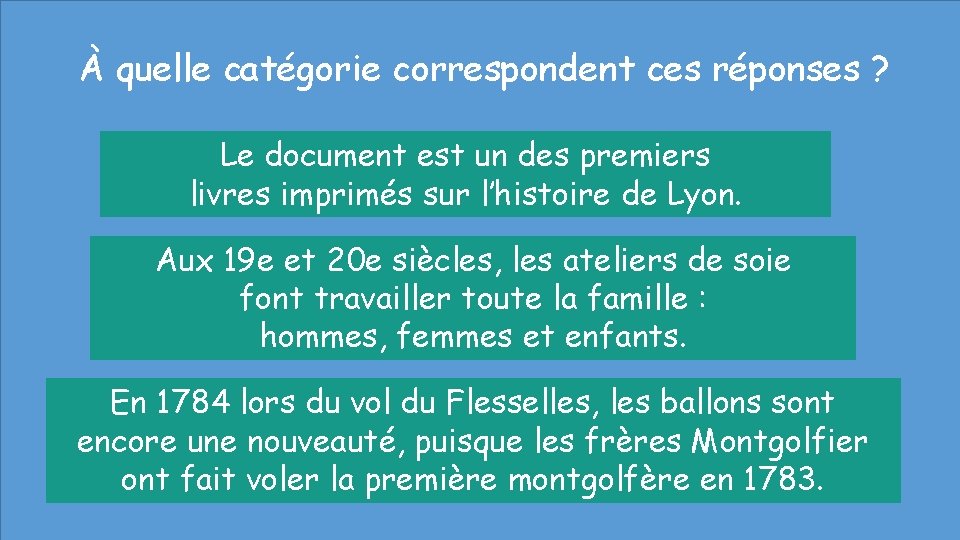 À quelle catégorie correspondent ces réponses ? Le document est un des premiers livres