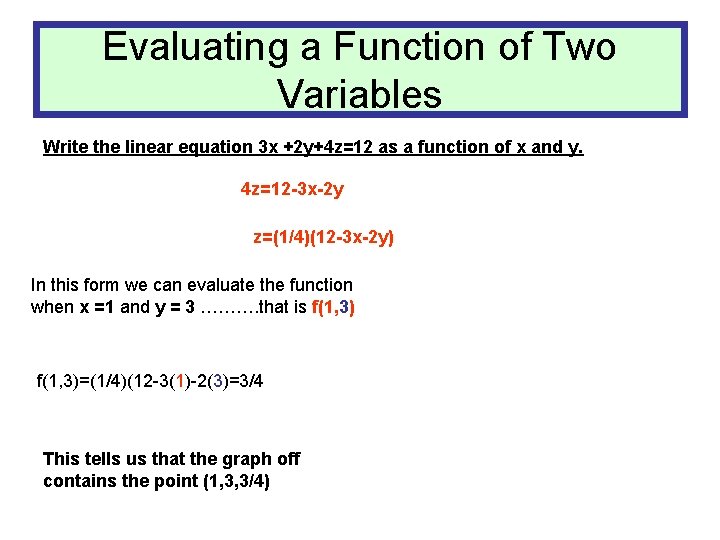 Evaluating a Function of Two Variables Write the linear equation 3 x +2 y+4