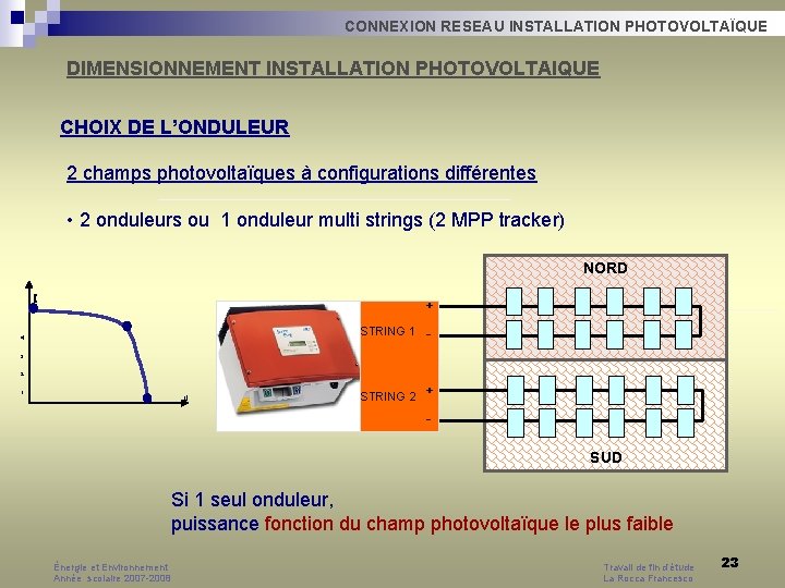 CONNEXION RESEAU INSTALLATION PHOTOVOLTAÏQUE DIMENSIONNEMENT INSTALLATION PHOTOVOLTAIQUE CHOIX DE L’ONDULEUR 2 champs photovoltaïques à CONNEXION RESEAU INSTALLATION PHOTOVOLTAÏQUE DIMENSIONNEMENT INSTALLATION PHOTOVOLTAIQUE CHOIX DE L’ONDULEUR 2 champs photovoltaïques à