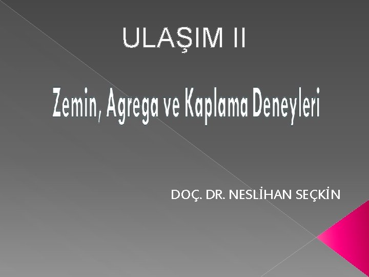 ULAŞIM II DOÇ. DR. NESLİHAN SEÇKİN 