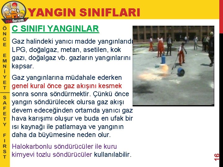 YANGIN SINIFLARI C SINIFI YANGINLAR Gaz halindeki yanıcı madde yangınlarıdır. LPG, doğalgaz, metan, asetilen,