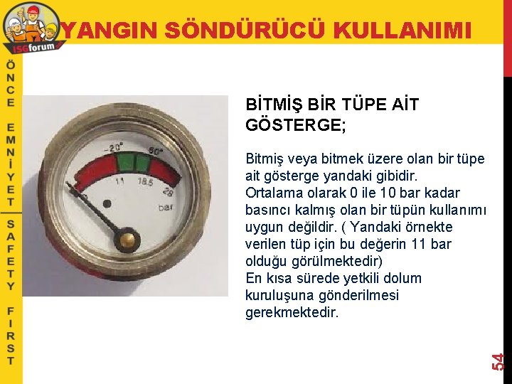 YANGIN SÖNDÜRÜCÜ KULLANIMI BİTMİŞ BİR TÜPE AİT GÖSTERGE; 54 Bitmiş veya bitmek üzere olan