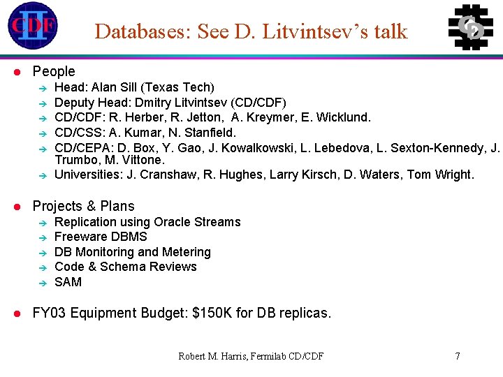 Cdf Computing Robert M Harris Cd Projects Briefing